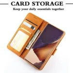 Note 10 Plus Wallet Case – Brown Leather Flip Stand - Image 2