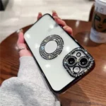 Apple iPhone 15 MagSafe Magnetic Diamond Rhinestone Glitter Crystal Bling Case with Camera Lens Protector – Silver - Image 2