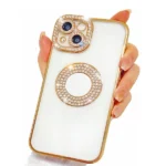 Apple iPhone 15 MagSafe Magnetic Diamond Rhinestone Glitter Crystal Bling Case with Camera Lens Protector – Gold