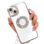 Apple iPhone 15 MagSafe Magnetic Diamond Rhinestone Glitter Crystal Bling Case with Camera Lens Protector – Silver
