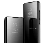 Note 10 Plus Mirror Flip Case – Black Luxury PU Cover - Image 2