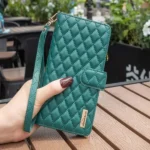 Samsung Galaxy S23 Plus Diamond Quilted Wallet Case – Green - Image 2
