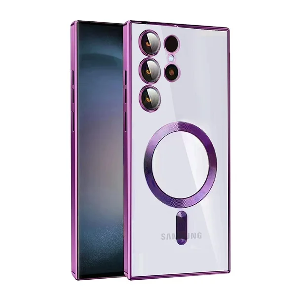 For-Samsung-Galaxy-S23-Ultra-MagSafe-Magnetic-Cover-with-HaloLock-Shockproof-Clear-Protective-Case-Purple Samsung Galaxy S23 Ultra MagSafe HaloLock Clear Case – Purple - Image 1