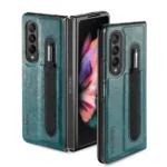 Samsung Galaxy Z Fold 5 5G Cyan Blue PU Leather S Pen Holder Case