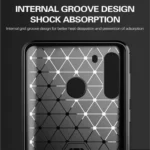 Samsung Galaxy A21 Black Shockproof Heavy Duty Rugged Matte Carbon Fiber Case - Image 2