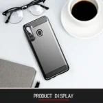 Samsung Galaxy A21 Black Shockproof Heavy Duty Rugged Matte Carbon Fiber Case - Image 4