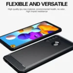 Samsung Galaxy A21 Black Shockproof Heavy Duty Rugged Matte Carbon Fiber Case - Image 5