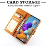 Samsung Galaxy A21  Wallet Leather Card Holder Flip Case – Brown - Image 4
