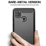 Samsung Galaxy A21s Black Shockproof Heavy Duty Rugged Matte Carbon Fiber Case - Image 3