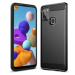 Samsung Galaxy A21s Black Shockproof Heavy Duty Rugged Matte Carbon Fiber Case