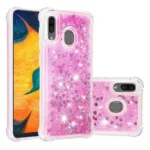 Samsung Galaxy A30 Pink Liquid Glitter Stars Shockproof Bumper Case - Image 2