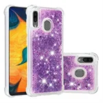 Samsung Galaxy A30 Purple Liquid Glitter Stars Shockproof Bumper Case - Image 2