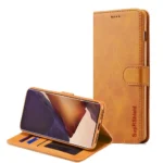 Note 10 Plus Wallet Case – Brown Leather Flip Stand