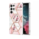 Samsung Galaxy S22 Ultra Pink Flower Marble Case