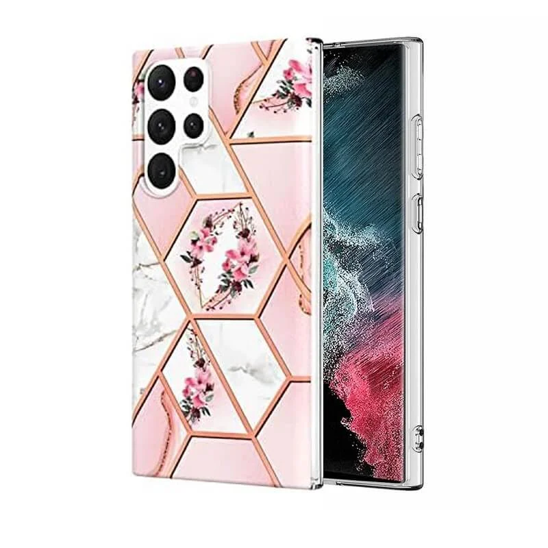 Samsung-Galaxy-S22-Ultra-5G-Case-Hard-back-Marble-Pattern-Slim-Design-Enhanced-Camera-and-Screen-Protection-Girls-and-Women-Cover-Pink-Flower-1 Samsung Galaxy S22 Ultra Pink Flower Marble Case - Image 1