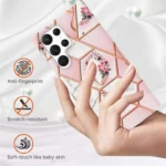 Samsung Galaxy S22 Ultra Pink Flower Marble Case - Image 4