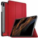 Samsung Galaxy Tab S8 Ultra 14.6 Red S Pen Holder Leather Magnetic Stand Case