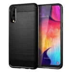 Samsung Galaxy A20 Black Shockproof Heavy Duty Rugged Matte Carbon Fiber Case