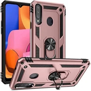 rose-gold-ring-case Samsung Galaxy A20s Rose Gold Shockproof Magnetic Car Mount Ring Case - Image 1