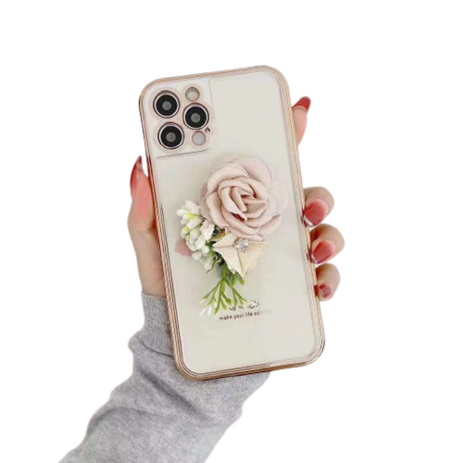 1-5 (1) iPhone 12 Pro Flower Shockproof Case – White - Image 1