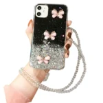 iPhone 12 Butterfly Glitter Case – Black - Image 2
