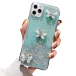 iPhone 11 Pro Green Glitter Butterfly Case with Wrist Strap - Image 7
