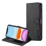 iPhone 11 Black Leather Wallet Flip Case