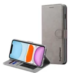 iPhone 11 Grey Leather Wallet Flip Case