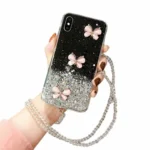 iPhone XS Black Butterfly Glitter Case