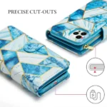 iPhone 14 Pro Blue Marble Wallet Case with Card Holder and Flip Cover - Image 4