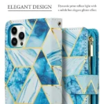 iPhone 14 Pro Blue Marble Wallet Case with Card Holder and Flip Cover - Image 5