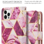 iPhone 14 Pro Purple Marble Wallet Case with Card Holder Flip Cover - Image 4