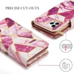 iPhone 14 Plus Purple Marble Wallet Case with Card Holder Flip Cover - Image 3