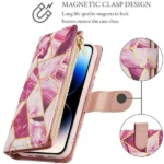 iPhone 14 Plus Purple Marble Wallet Case with Card Holder Flip Cover - Image 4