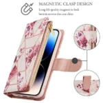 iPhone 14 Pro Pink Marble Wallet Case with Card Holder and Flip Cover - Image 3