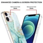 iPhone 14 Plus Green Flower Pattern Marble Slim Protective Case - Image 2