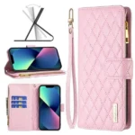 iPhone 13 Leather Zipper Wallet Case – Rose Gold