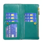 iPhone 14 Green Diamond Quilted Leather Zipper Wallet Flip Case - Image 5