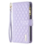 iPhone 14 Purple Diamond Quilted Leather Zipper Wallet Case - Image 3
