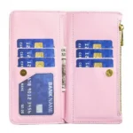 iPhone 14 Rose Gold Diamond Quilted Leather Zipper Wallet Case - Image 4