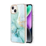 iPhone 14 Green Flower Pattern Marble Slim Protective Case