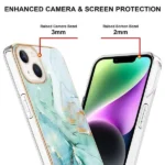 iPhone 14 Green Flower Pattern Marble Slim Protective Case - Image 3