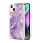 iPhone 14 Purple Flower Pattern Marble Slim Protective Case