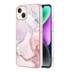 iPhone 14 Rose Gold Flower Pattern Marble Slim Protective Case - Image 2
