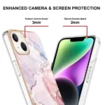 iPhone 14 Rose Gold Flower Pattern Marble Slim Protective Case - Image 3