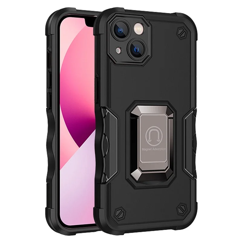 For-Apple-iPhone-14-Magnetic-Ring-Rugged-Shockproof-Case-Heavy-Duty-Protective-Case-Black-1 iPhone 14 Black Magnetic Ring Rugged Shockproof Case - Image 1