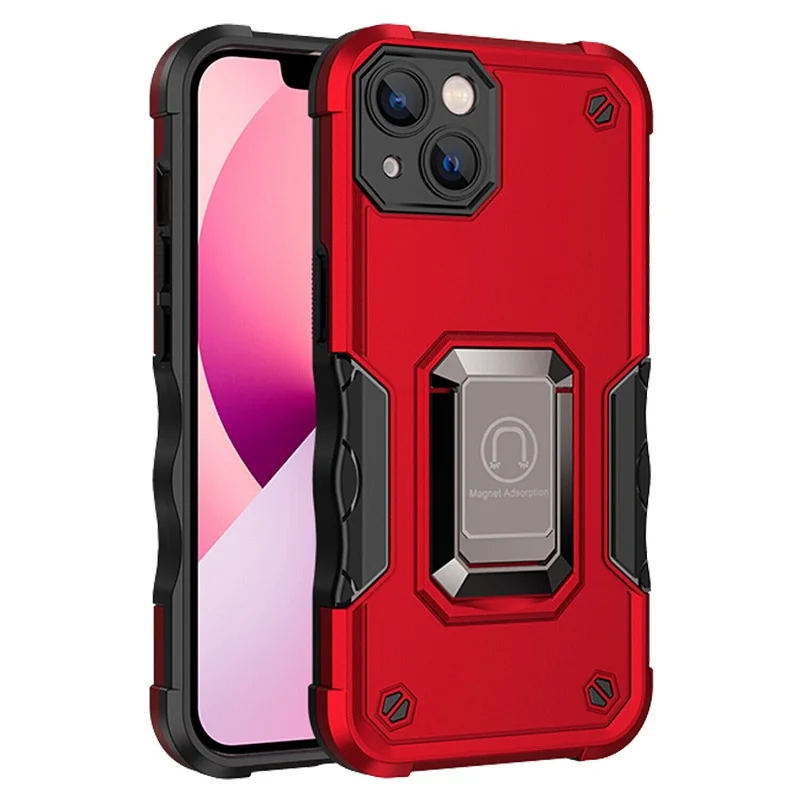 For-Apple-iPhone-14-Magnetic-Ring-Rugged-Shockproof-Case-Heavy-Duty-Protective-Case-Red iPhone 14 Plus Red Magnetic Ring Rugged Shockproof Protective Case - Image 1