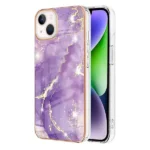 iPhone 14 Plus Purple Flower Pattern Marble Slim Protective Case