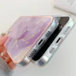 iPhone 14 Plus Purple Flower Pattern Marble Slim Protective Case - Image 3