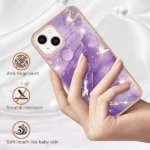 iPhone 14 Plus Purple Flower Pattern Marble Slim Protective Case - Image 5